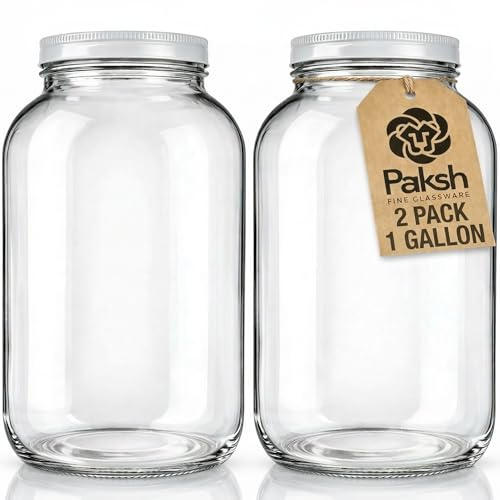 Paksh Novelty 1 Gallon Glass Jar with Lid, Wide Mouth Sun Tea Jar, 2 Pack