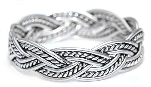 Vikings Partner Ring Naira 5 mm Boho Partnerring mit Zopfmuster Vintage Freundschaftsring 925 Sterlingsilber (Silber, 54 (17.2))