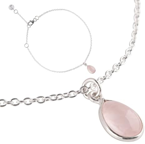 Züssi Simply Rosenquarz Armband Damen aus reinem 925 Sterling Silber - Echter Rosenquarz Edelstein Schmuck - Damen Armband in Tropfenform