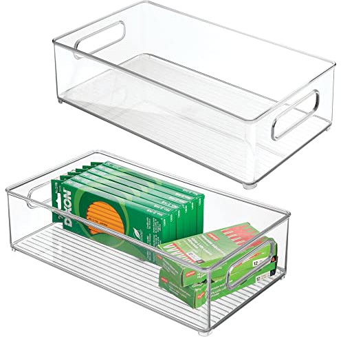 mDesign 2er-Set Aufbewahrungsbox für das Büro – rechteckige Schubladenbox aus Kunststoff für Schreibwaren – Stapelbox mit Griffen für Schrank und Schreibtisch – durchsichtig