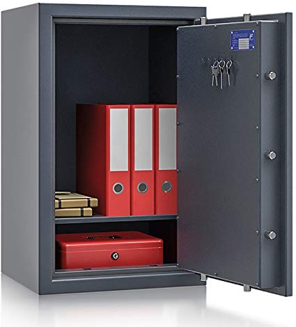 Secureo Wertschutzschrank Grad 1 EN 1143-1 Osprey 5 | H800xB500xT420 | Doppelbartschloss mit 3 Schlüssel | ECB-S zertifiziert | passend für A4-Ordner | 1 Fachboden | 100 kg