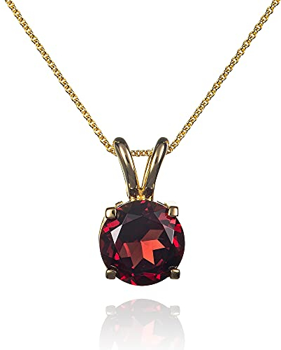 ANAKAO 9ct Gold-Halskette für Damen mit Halbedelsteinen. 9ct Gelbgold-Anhänger-Halsketten für Frauen mit Granat Edelstein. Kette und Anhänger aus massivem Gold mit Halbedelstein