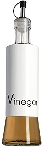 KADAX Distributeur pour condiments liquides, flacon en verre avec éléments en acier, distributeur en verre pour huile, vinaigre, bidon d'huile, distributeur d'huile d'olive (vinaigrette, blanc)