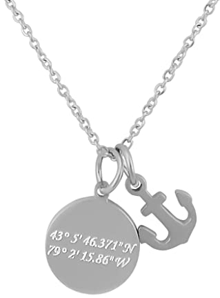 Hanessa Personalisierte Kette mit Gravur Edelstahl mit Anhänger Anker rund in silber - Personalisierte Halskette für Männer und Frauen - Personalisierter Schmuck Damen Herren