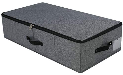 Faltbare stabile Unterbett-Aufbewahrungsbox mit Griff, Reißverschlussdeckel, Decken Kleidung Bettdecken Aufbewahrungsbehälter für Schlafzimmer und Kleiderschränke, 74,5 × 38 × 18cm, Schwarzgrau