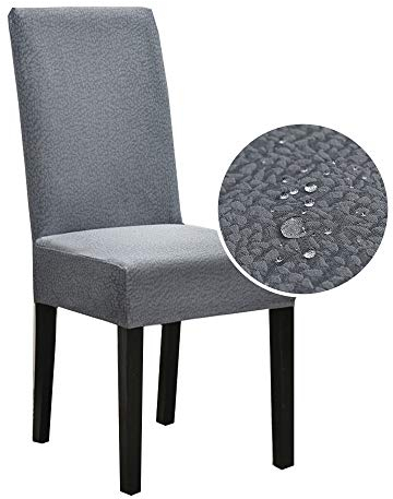 Morbuy Seersucker Stuhlhussen Stretch Universal Stuhlbezug, Wasserdicht Staubdicht Einfarbig Stuhl Husse für Hochzeit Weihnachten Bankett Hotel Dekoration (4 Stück,Grau)