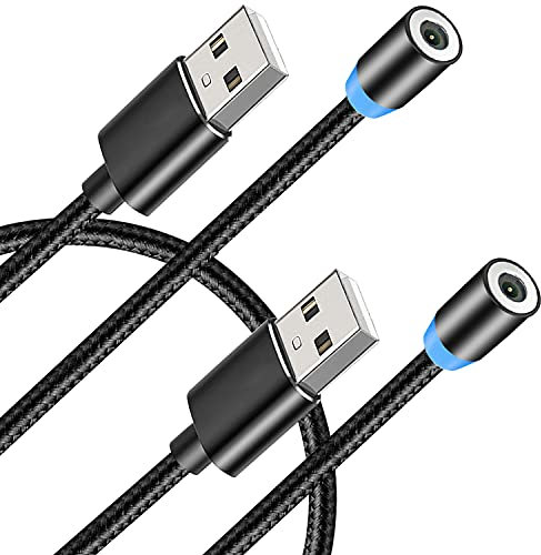 Terasako Magnetic Charging Cable (Not Including Magnetic Connector) [2-Pack, 3ft ], 360° Rotating Magnetic Phone Charger Cable with LED Light - Nylon-Braided Cords (Black)