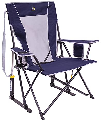 GCI Outdoor Comfort Pro Rocker Campingstuhl | Tragbarer klappbarer Schaukelstuhl mit robusten Armlehnen & Getränkehalter Königsblau