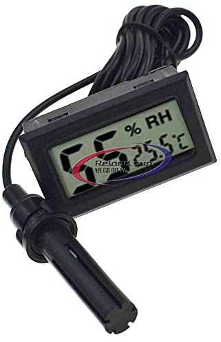 Mini thermomètre/hygromètre intégré FY-12 LCD numérique avec sonde externe pour incubateurs, couveuses, aquariums, aquariums (noir)
