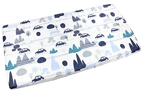 TupTam Baby Spannbettlaken Kinder Spannbetttuch für Babybett Kinderbett Gemustert, Farbe: Autos Blau, Größe: 70 x 140 cm