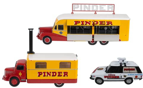 OPO 10 - Lotto di 3 Veicoli in Scala 1:43 del Circo Pinder: Camion Centrale elettrica Bernard 28 + Cucina + Auto Range Rover 4x4 - DK01+02+Range