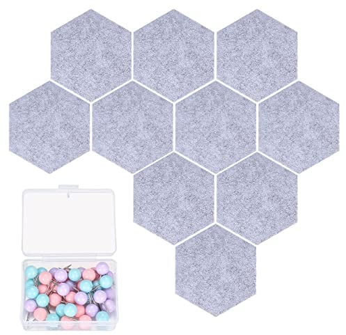 10 Stück Sechseckige Filz-Memo-Tafeln, Selbstklebende Pinnwände aus Kork, Foto-Display-Tafel, Dekoration für Fotos, Memos, Wanddekoration, Mit 40 Pinnnadeln