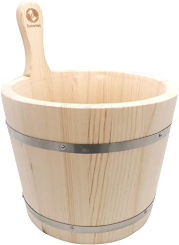 SudoreWell® Cubo para sauna de 5 litros de madera de pino con inserto de plástico y dos tiras de acero