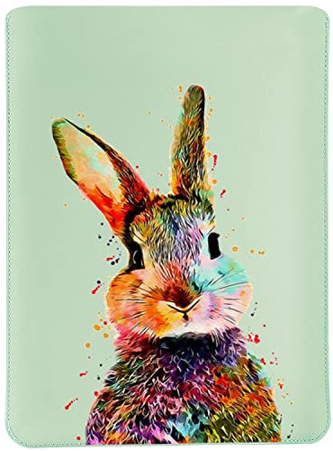 MAYCARI Multicolored Bunny Laptop Sleeve Bag 12-13 inch, Slim Light Weight Fuax Leather Protective Computer Cover Compatible with iPad 12.9 MacBook Pro 13(2016-2020) MacBook Air 13(2018-2020)
