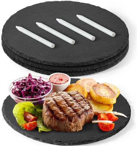 30 cm 3 Stk Schiefer-Käsebrett, Charcuterie-Bretter Natursteinplatten | Gourmet Servierplatten Lasergravur Rohlinge für Fleisch, Obst, Vorspeisen, Sushi, Party, Hochzeit, Geschenke, Rund, Schwarz