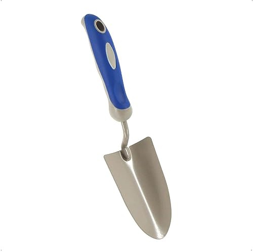 Blumenkelle Blau - Gartenkelle aus Stahl - Handschaufel 34 cm | Blumenschaufel mit gummiertem Kunststoffgriff und Daumenmulde - Schaufel mit 13,5 cm Klinge und praktischem Aufhängeloch