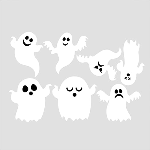 GoldRock 42 Stück Halloween Geist Deko Wandaufkleber 7 verschiedene Größen Wasserdichtes PVC Gruseliges Schwarzes Abnehmbarer Geist DIY Halloween Dekorationsset für Fensterdekorationen