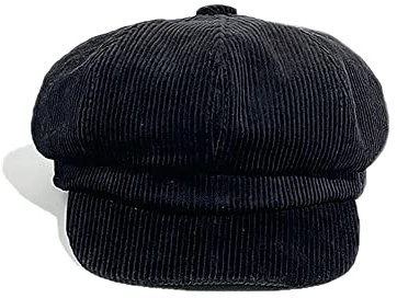 Damen-Mütze aus Cord, 8 Paneele, Baskenmütze, Paperboy, Gatsby, Cabbie, Malermütze, schwarz, Einheitsgröße