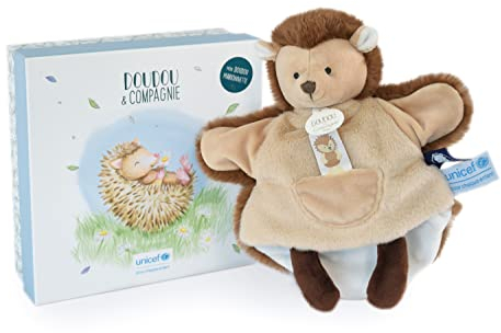 Doudou et Compagnie - Unicef DC3989 Schmusetuch Handpuppe Igel Braun 25 cm Schöne Geschenkbox Baby & Moi