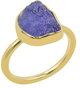 Roher Tansanit-Edelsteinring, Gold, minimalistischer Ring, Tansanit-Ring, rauer Tansanit-Edelstein, Sterlingsilber, handgefertigter Ring für Frauen, Steinmetall, Tansanit, Edelstein, Gold, Metall,