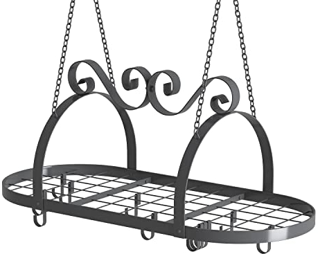 TICKCACY 33 Pots and Pans Hanging Rack, Heavy-duty Metal Pan Rack Hanger Organizer with Hooks, Hanging Pot Rack Ceiling Mount for Kitchen Cookware Utensils Toiletries