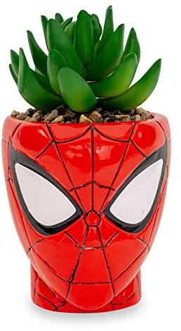Toynk Marvel Comics Spider-Man - Mini maceta de cerámica de 3 pulgadas con suculenta artificial
