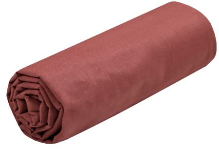 STOF - Drap Housse -Taille 140x190(200) cm Grand Bonnet 30 cm -100% Coton certifié Oeko-Tex - Couleur Grenache -Modèle Eden - Linge de Lit pour Maison - Doux et Confortable pour Nid Douillet