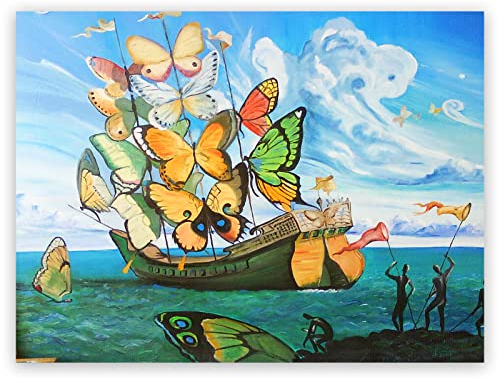 KWAY Salvador Dali Wandkunst - Schiff Mit Schmetterling Segel Leinwand Kunstdruck - Surrealistische Malerei - Wanddekoration für Schlafzimmer, Ästhetisches Poster