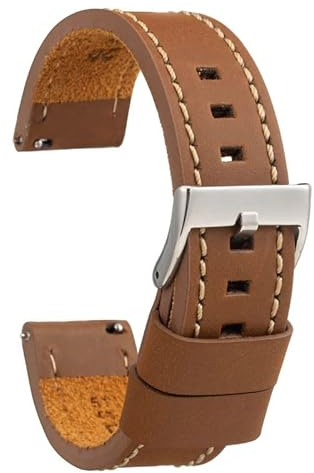 diloy Vintage Uhrenarmband gewachstes Leder mit weißer Naht – Handgefertigt für Sport- oder klassische Uhren – Größen 18mm 20mm 22mm 24mm 26mm – Braun oder Schwarz 384 Hellbraun 22mm