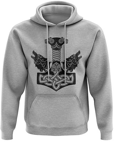 Quarter Mile Clothing Pagan Hammer of Thor Asgard Viking Men's Hoodie, grey mixed, L