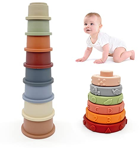 AESTEMON Stacking Baby Toys 6 to 12 Months Boys Girls Gifts, Stacking Cups & Rings Sensory Baby Toys 12+ Months, Early Development Montessori Toys for 1, 2 Year Old Boy Girls