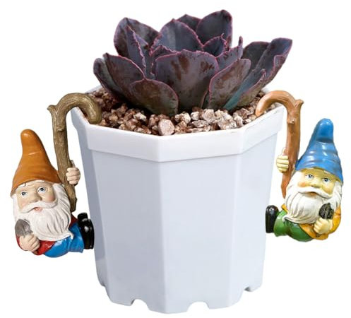 JARPSIRY Gartenzwerg Statuen Blumentopf und Vase Hugger Harz Kletterzwerg Figuren Terrarium Rand Anhänger Dekor Pflanzgefäß Topf Hänger Ornamente 2 Stück