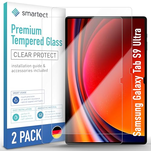 smartect Cristal Templado [2 Piezas, Clear] para Samsung Galaxy Tab S10 Ultra / S9 Ultra, Protector de Pantalla HD Antiarañazos, Sin Burbujas, Dureza 9H, 0.3mm Ultra Transparente, Ultra Resistente