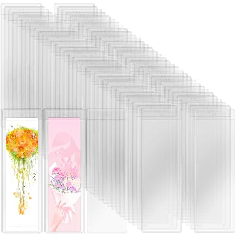 Wpxmer Lesezeichenhüllen, blanko, für Schule und Büro, 17 x 5,8 cm, transparent, 100 Stück