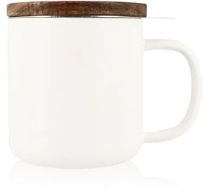 OGO LIVING - Tisanière Juliet blanc 300ml - Idéale pour le thé et la tisane - Mug à thé en grès et couvercle en bois d'acacia