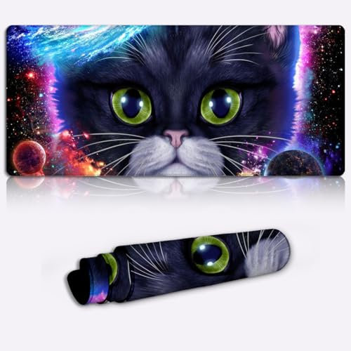 Tuxedo Cat in Space Erweitertes Gaming-Mauspad, XXL großes pad, großes Computer-Tastatur-Mauspad, wasserdichtes Mauspad und rutschfeste Unterseite für Bürospiele, 15,7 x 35,4 Zoll