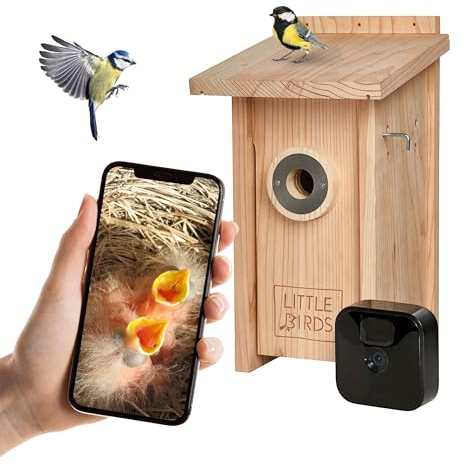 Little Birds Solid Wood Camera Nesting Box for Blink Camera - No Electricity / Cable Required - Cat and Woodpecker Protection - Incubator - Bird House