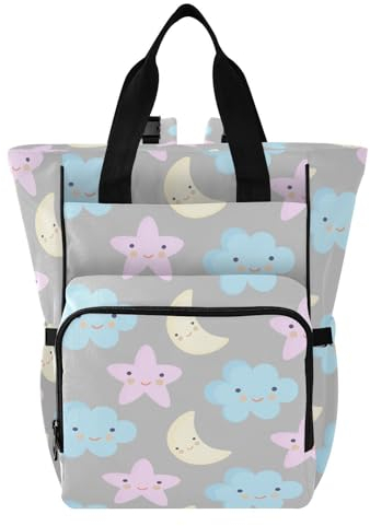 MCHIVER Grauer Stern Mond Wickeltasche Rucksack Große Kapazität Babytaschen mit Isolierten Taschen Mutterschaft Mama Tasche für Baby Mädchen Baby Junge, Grauer Stern, Mond