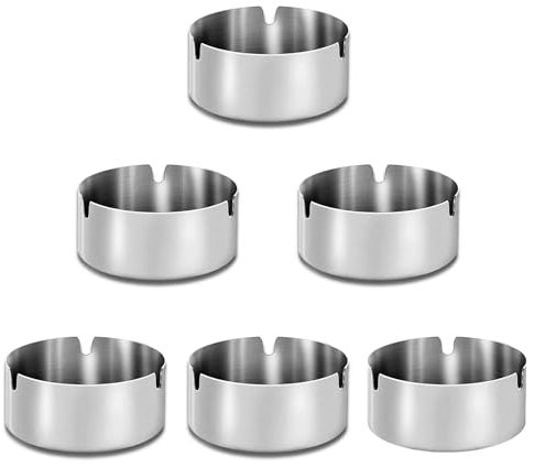 6 Pièces Cendrier en Acier Inoxydable, Cendrier de Table Moderne, 8 cm Cendrier Rond en Acier Inoxydable, Cendrier de Table Portable pour L'intérieur et L'extérieur, Argenté