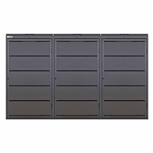 BIO Stefan Dagobert Mülltonnenbox 3er Set für 240 Liter Mülltonne | verzinkter Stahl | robuste Mülltonnenverkleidung | Müllbox, Müllhaus | verwendbar als Paketbox | Box für Mülltonnen | Anthrazit