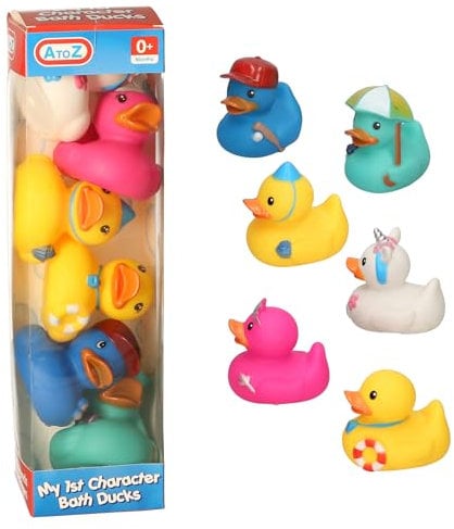 A to Z My 1st Character Bath Ducks Set, 6 Colourful Rubber Ducks, Baby Bath Toys, 0+ Months