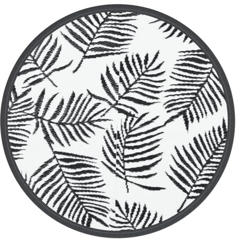 vidaXL Outdoor Teppich, Gartenteppich Rund Beidseitig, Balkonteppich Terrassenteppich UV-beständig, Teppich für Balkon Terrasse, Weiß Schwarz Ø120cm PP