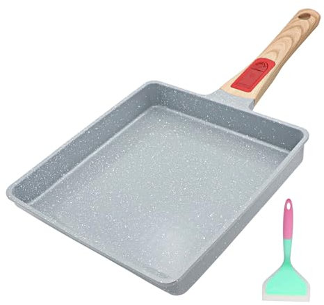 AIKENBBKK Ceramic Nonstick Tamagoyaki Pan, Large Japanese Omelette Pan Omelette Egg pan with Detachable Handle, Oven& Dishwasher Safe, 23x21 cm (Blue)