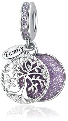 SBI Jewelry Sparkling Tree of Life Family Charm fits Pandora Bracelets Necklace Pendant Purple Charm for Women Birthday Jewellery Gifts