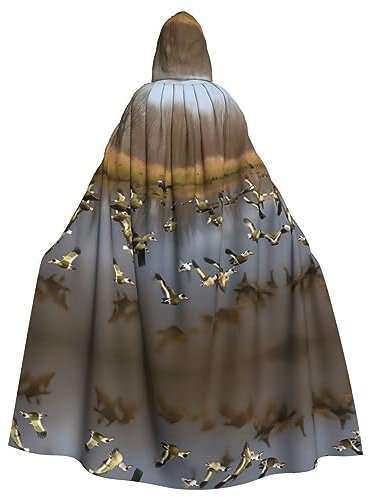 EdWal Umhang mit Kapuze für Erwachsene, Herren, Damen, Cosplay-Kostüm, Motiv: Jagd, fliegende Wildenten, Halloween-Zauberer, Hexe