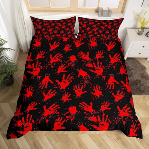 Homewish Blutige Halloween 135x200 Bettbezug für Kinder Glückliche Bettwäsche Set Blut Handabdruck Tröster Abdeckung Albtraum Vor Weihnachten Halloween Dekor Bett Set mit 1 Kissenbezug
