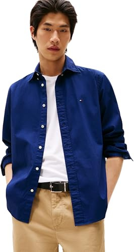 Tommy Hilfiger Chemise Homme Flex Poplin Solid Regular Fit, Bleu (Preppy Navy), L