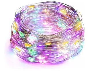 VoltShine Guirnalda de luces LED RGBY de 4 m con alambre de cobre y pilas de botón, ideal para decoración y ambientación en fiestas y eventos.