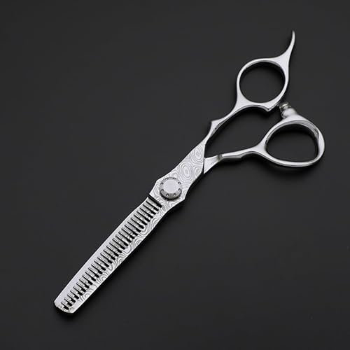 SBCGFY Haarschneideschere, 6 Zoll professionelle Schere aus silbernem Damast, Haarschere zum Ausdünnen von Haaren, Friseurschere(Effilierschere)