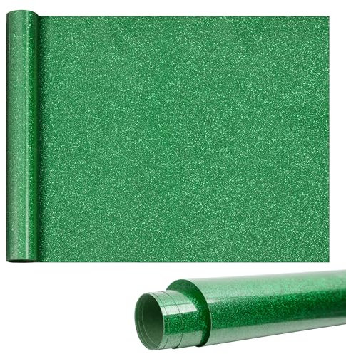 Vinilo Textil Purpurina 30 * 100cm Rollo de Vinilo Transferencia de Calor, Vinilo Termoadhesivo para Todas las Máquinas de Corte, HTV para Ropa, Sombreros, Telas (Verde)